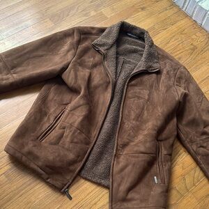 Men's Brown faux fleece-Lined Jacket XL | Warm faux material | Preloved